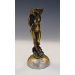 Cast bronze figure of a maiden with flowing hair on associated silvered domed base Condition: