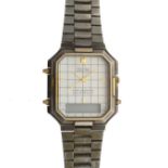 Gentleman's 1980's period Zeon alarm chronograph analogue/digital stainless steel wristwatch with
