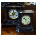 Late 19th/early 20th Century French black slate and veined marble mantel clock with single train