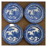 Pair of 19th Century Swansea blue and white transfer printed Willow pattern plates having brown