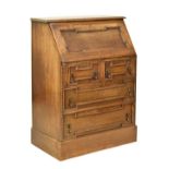 Early 20th Century oak bureau in the late 17th Century geometric style Condition:
