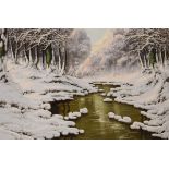 WITHDRAWN - 20th Century oil on canvas - Snow scene of a river in winter, indistinctly signed lower