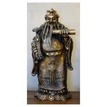 Modern Chinese bronze figure sculpture modelled as the Emperor holding a scroll and ruyi sceptre,