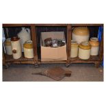 Assorted collectables to include: a Kennaway & Co Exeter stoneware flagon, five jars and foot