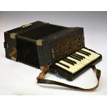 Early 20th Century German piano accordion with eight mother-of-pearl buttons marked 'Genuine Piano