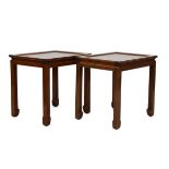 Pair of 20th Century hardwood low coffee tables of square design in the Chinese taste Condition: