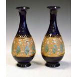 Pair of Royal Doulton Slaters Patent baluster shaped vases having typical band of gilt decoration