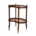 Edwardian mahogany and string inlaid kidney shaped two tier occasional table, 58cm wide Condition: