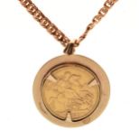 Gold Coin - Victorian sovereign, 1893, in a 9ct gold pendant mount on a fancy link chain Condition: