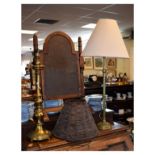 19th Century bronze ecclesiastical style table candlestick remodelled as lamp base, together with an