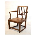 19th Century country Sheraton style occasional chair with four vertical bars between open arms,