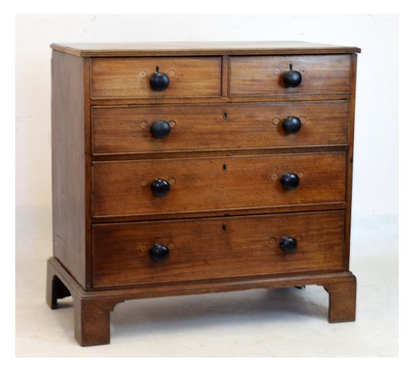 George III mahogany chest of two over three drawers having reed-edged rectangular top over