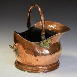 Victorian hammered copper coal helmet with brass mounts and handle Condition: