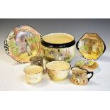 Eight pieces of Royal Doulton series ware to include: a jardinière or planter, octagonal two handled