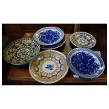 Six various tin glazed earthenware (faience) dishes and plates to include: a pair with blue
