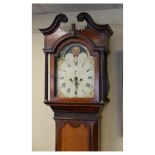 Early 19th Century oak and mahogany crossbanded eight day longcase clock, the painted arched dial