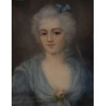 19th Century English School - Pastel - Portrait of a lady wearing blue dress, monogrammed B.T., 31.