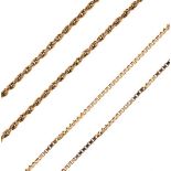 9ct gold box link neck chain and a rope twist design neck chain stamped 10kt Condition: