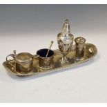 Group of small silver comprising: a George V snuffers tray, London 1911, a George V three piece