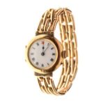 Lady's 15ct gold cased cocktail watch, the white enamel dial having Roman numerals, on an