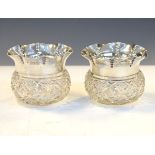Pair of Edward VII silver mounted cut glass vases, each of thistle form with eight lobed flared rim,