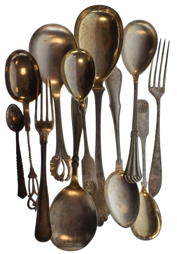 Assortment of mainly Danish white metal flatware to include: serving spoons, forks etc, various