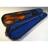 Mid 20th Century violin with interior paper label for Stradivarius, together with bow and case