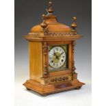 Late 19th Century beech framed mantel clock having square brass dial with silvered chapter ring,
