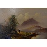 Oil on board - Figure walking beside a lake, bearing signature J. Horlor, with gallery label on