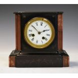 Late Victorian slate and marble mantel clock, the white enamel dial with Roman numerals, 20cm high