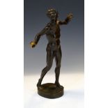 19th Century Grand Tour souvenir bronze of the dancing faun of Pompeii holding symbols on an oval