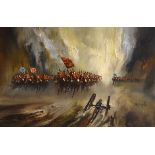 John Bampfield - Oil on canvas - Cavalry Charge, within a mahogany finish frame, 50cm x 75cm