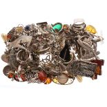 Large quantity of mainly silver and white metal costume jewellery etc Condition: