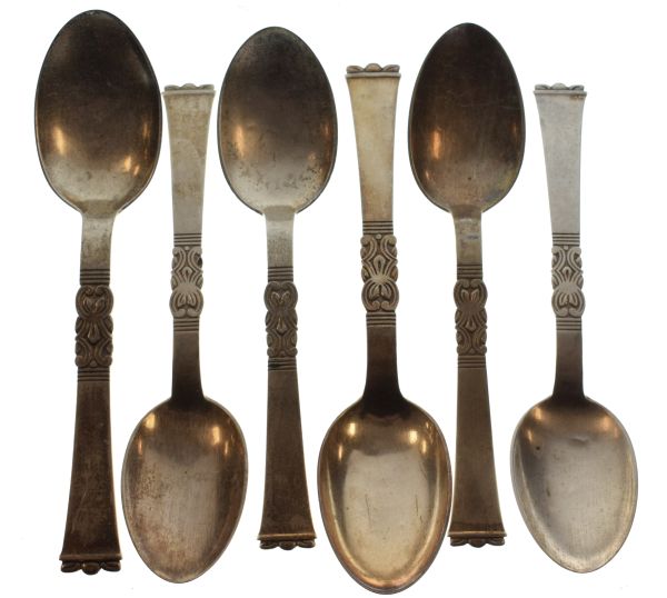 Modern Design - Set of six Danish white metal tablespoons, Johannes Siggaard and Frederik Fabritius,