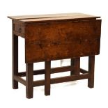 Interesting 18th Century oak single flap drop leaf side table of North Country type, the three plank
