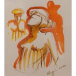 John Huggins - Watercolour - 'Red Figure', signed and dated 2000, with presentation inscription to