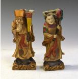 Pair of polychrome decorated carved soapstone Oriental figures, 16cm high Condition: