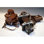 Six assorted cameras comprising: Ansco Agfa Ambi-Silotte circa 1954, Kodak Motormatic, Praktica