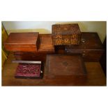 Group of 19th Century boxes to include: mother-of-pearl inlaid rosewood jewellery box, walnut and