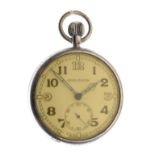 Military issue Jaeger-LeCoultre nickel cased pocket watch, the off-white dial with Arabic numerals