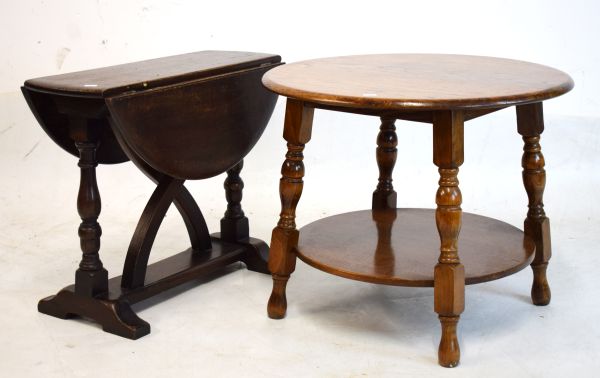 20th Century oak circular two tier occasional table, together with a small reproduction oak