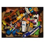 Box of assorted die-cast and other model vehicles to include: Dinky Pink Panther, Matchbox Dodge