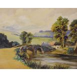 Mid 20th Century watercolour of a stone river bridge, unsigned, 52.5cm x 64.5cm Condition: