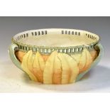 Royal Worcester porcelain bowl having relief moulded fern decoration with gilt highlights, puce mark