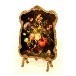 Mid 20th Century giltwood framed firescreen having a printed still-life of flowers after Jacob