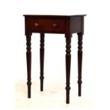 Early 19th Century mahogany occasional table, the rounded oblong top with single drawer on turned