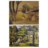 P.M. Horspool (mid 20th Century) - Watercolour - Farmyard with haystacks, 27.5cm x 35cm, framed