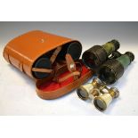 Pair of early 20th Century binoculars, later pair of Boots 10x50 binoculars in case, and a pair of