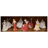 Eight Royal Doulton figures - Shirley HN2702, Jessica HN3169, Top O'the Hill HN1834, Carol HN4998,