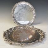 Group of silver plated items comprising: a large wavy edged tray, smaller circular tray with